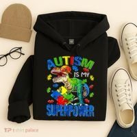 Autism Is My Superpower Autism Awareness Dinosaur Hoodie thumb 4