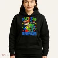 Autism Is My Superpower Autism Awareness Dinosaur Hoodie thumb 5