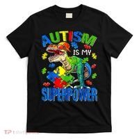 Autism Is My Superpower Autism Awareness Dinosaur T-Shirt thumb 0