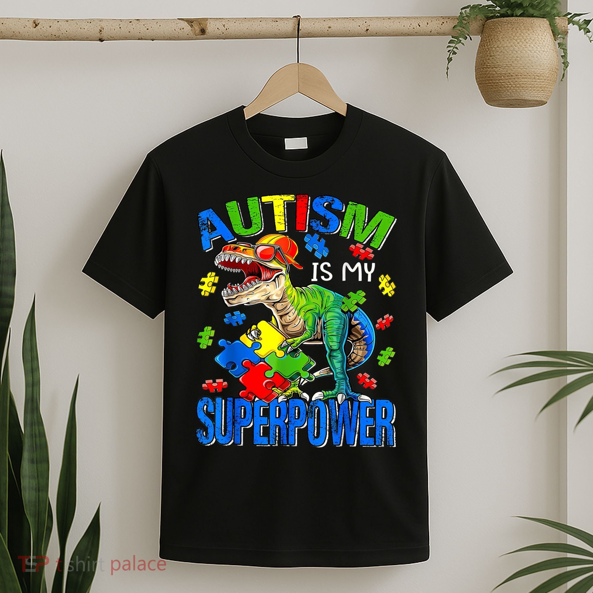 Autism Is My Superpower Autism Awareness Dinosaur T-Shirt
