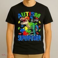 Autism Is My Superpower Autism Awareness Dinosaur T-Shirt thumb 3