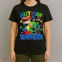 Autism Is My Superpower Autism Awareness Dinosaur T-Shirt thumb 4