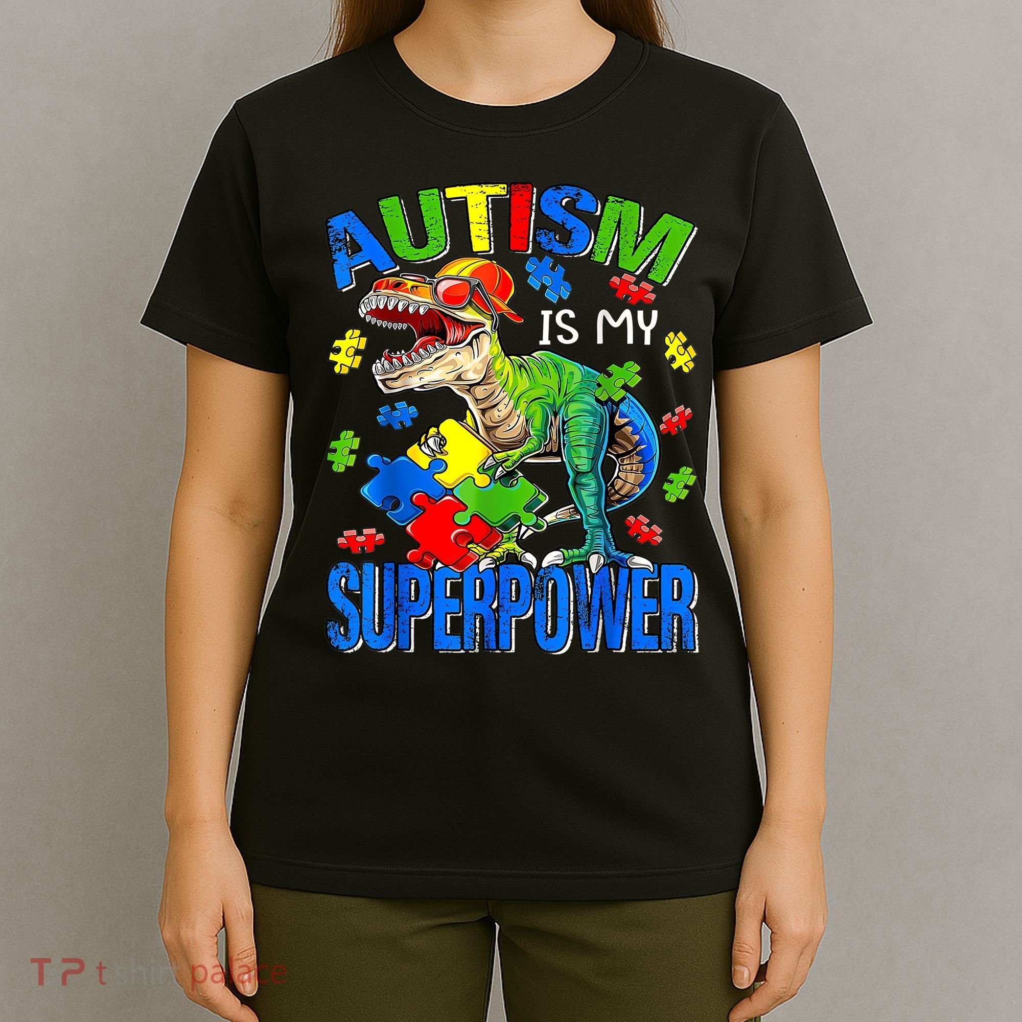 Autism Is My Superpower Autism Awareness Dinosaur T-Shirt