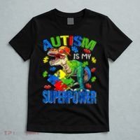 Autism Is My Superpower Autism Awareness Dinosaur T-Shirt thumb 5