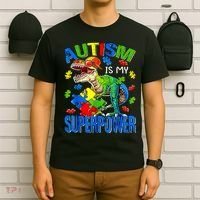 Autism Is My Superpower Autism Awareness Dinosaur T-Shirt thumb 6