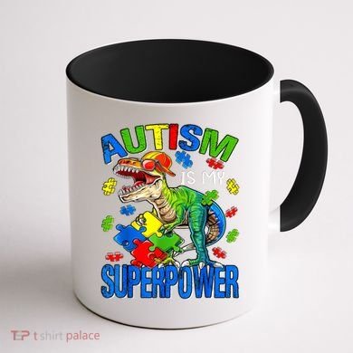 Autism Is My Superpower Autism Awareness Dinosaur Coffee Mug back