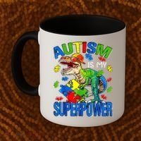 Autism Is My Superpower Autism Awareness Dinosaur Coffee Mug thumb 2
