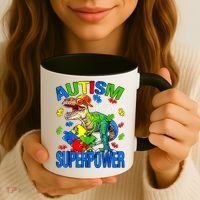 Autism Is My Superpower Autism Awareness Dinosaur Coffee Mug thumb 3