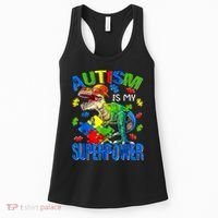 Autism Is My Superpower Autism Awareness Dinosaur Women's Tank Top thumb 0