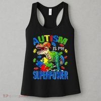 Autism Is My Superpower Autism Awareness Dinosaur Women's Tank Top thumb 3
