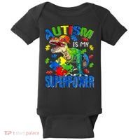 Autism Is My Superpower Autism Awareness Dinosaur Baby Bodysuit thumb 0