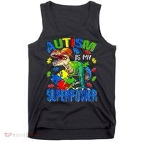 Autism Is My Superpower Autism Awareness Dinosaur Tank Top thumb 0