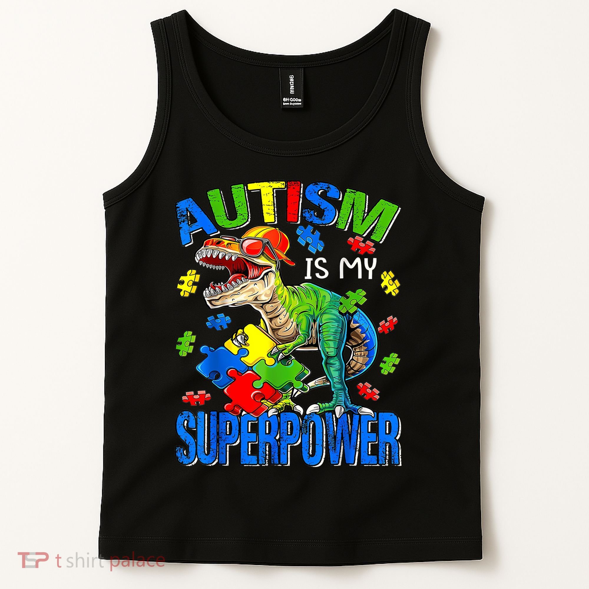 Autism Is My Superpower Autism Awareness Dinosaur Tank Top