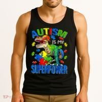 Autism Is My Superpower Autism Awareness Dinosaur Tank Top thumb 3
