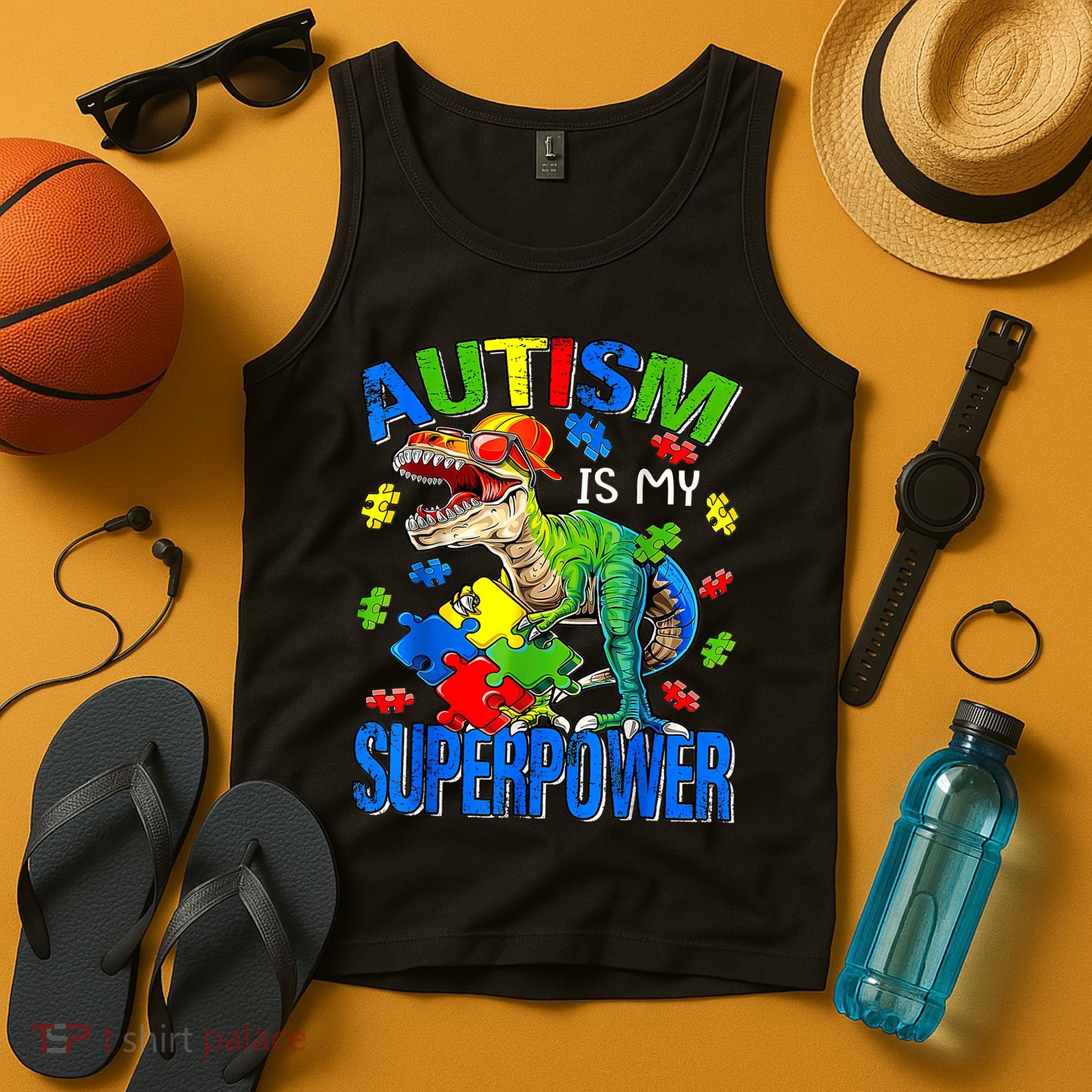 Autism Is My Superpower Autism Awareness Dinosaur Tank Top