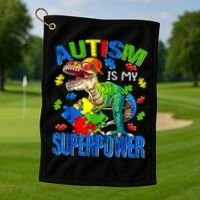 Autism Is My Superpower Autism Awareness Dinosaur Golf Towel thumb 1