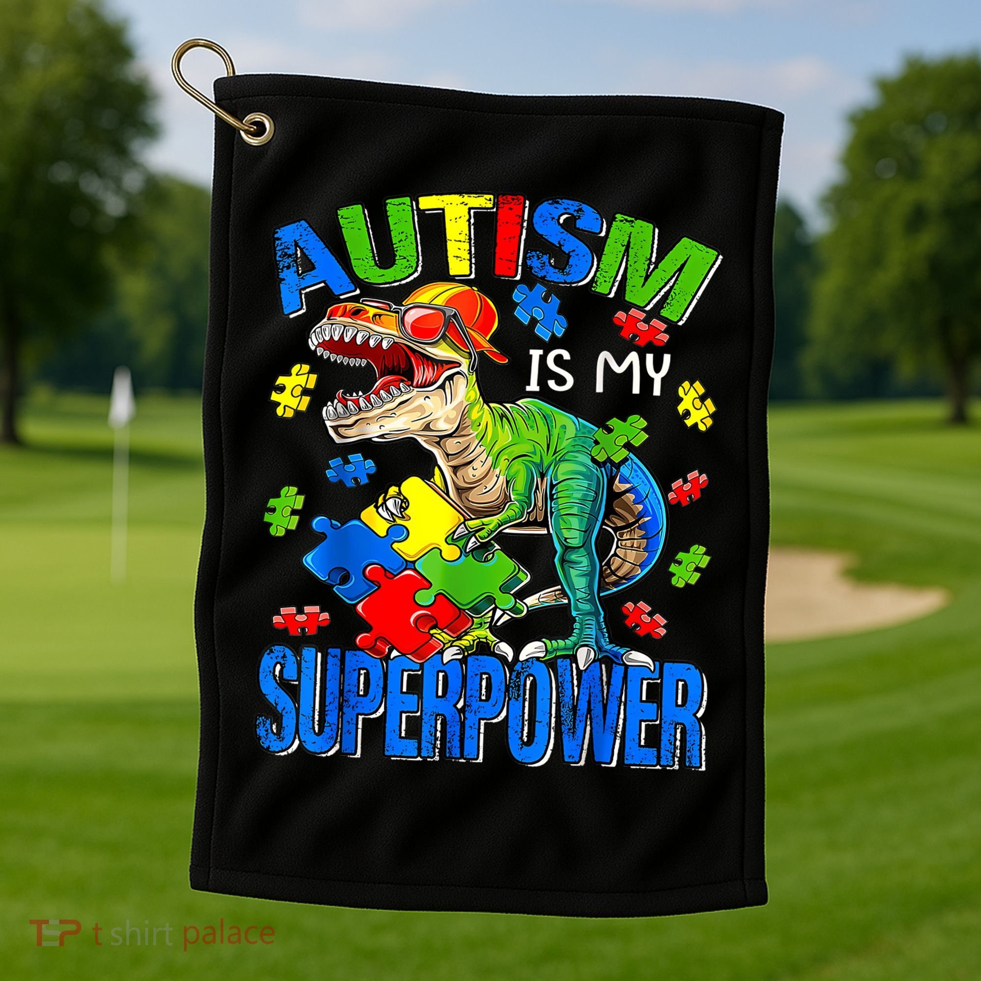Autism Is My Superpower Autism Awareness Dinosaur Golf Towel