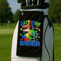 Autism Is My Superpower Autism Awareness Dinosaur Golf Towel thumb 2