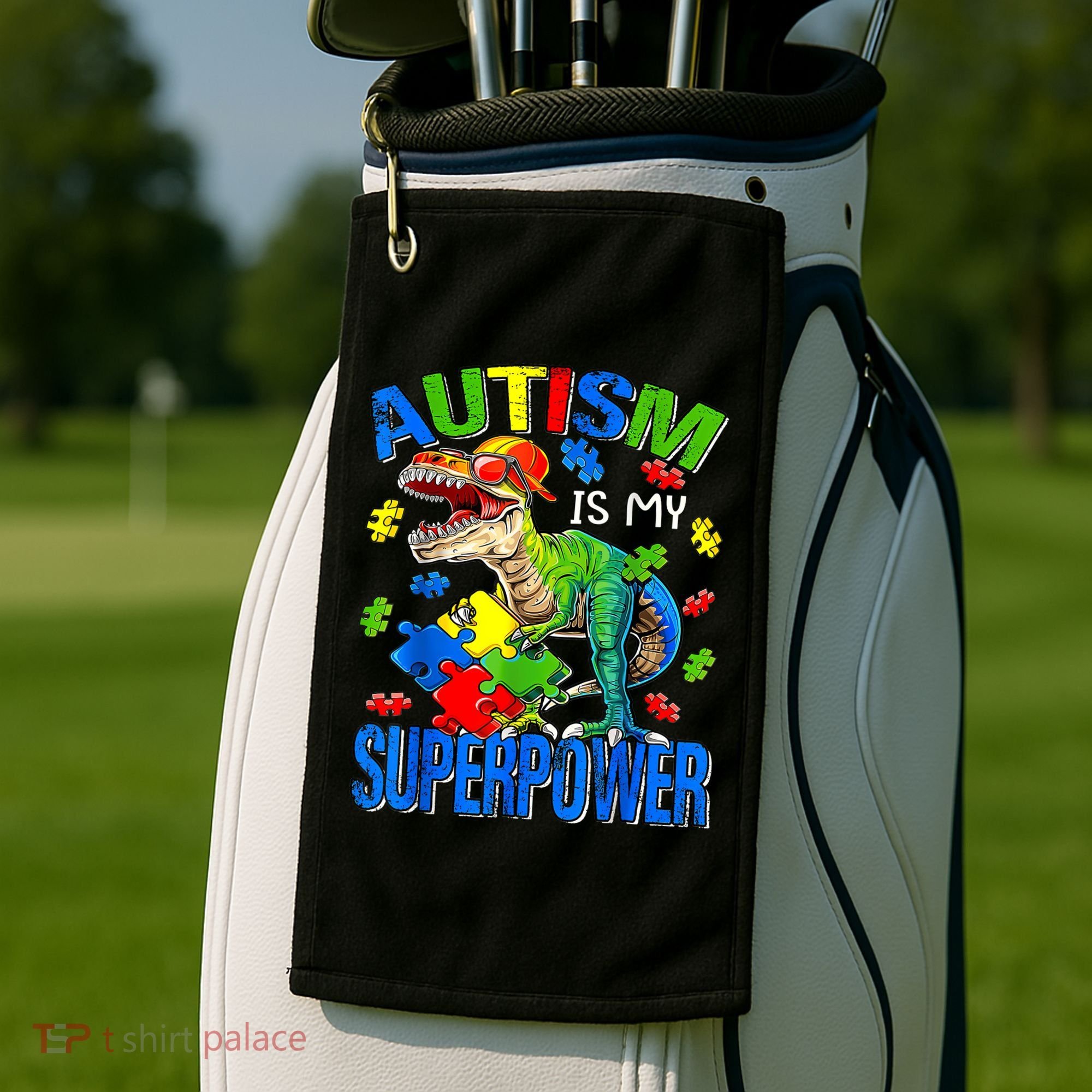 Autism Is My Superpower Autism Awareness Dinosaur Golf Towel