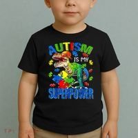 Autism Is My Superpower Autism Awareness Dinosaur Toddler T-Shirt thumb 2