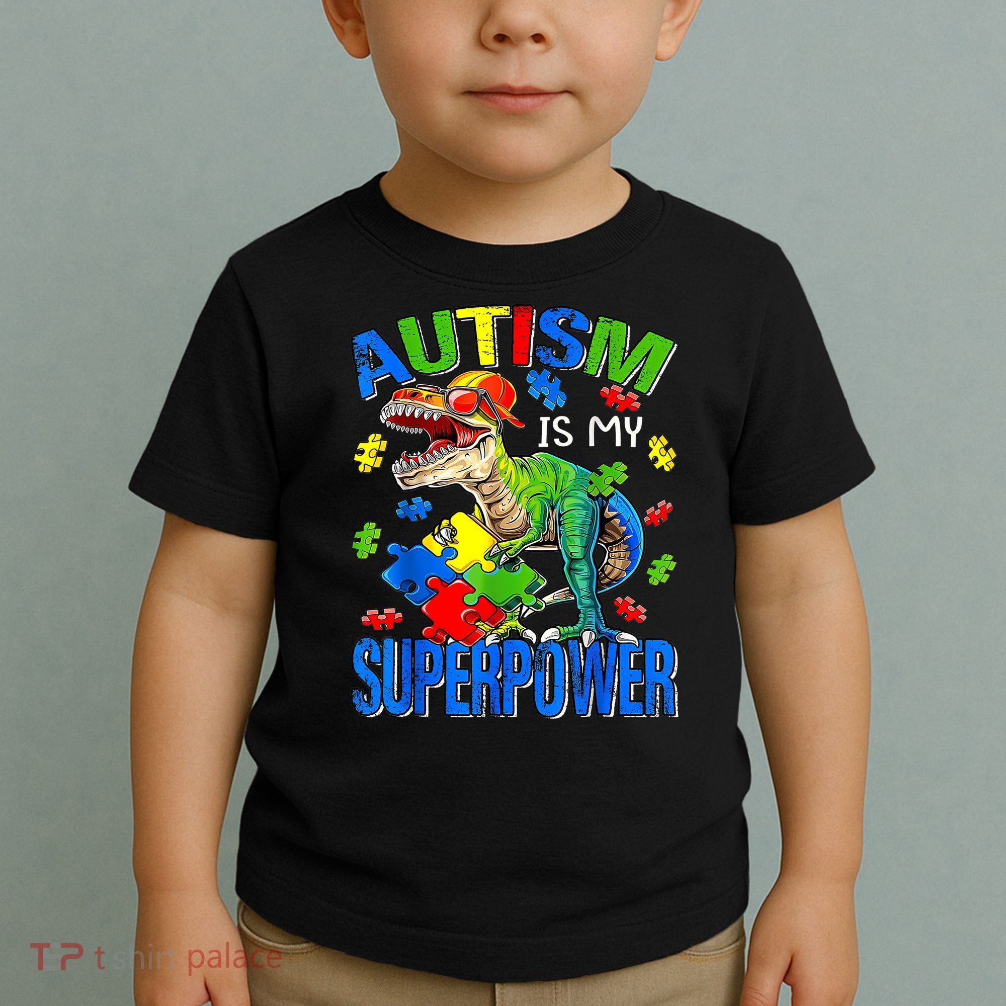 Autism Is My Superpower Autism Awareness Dinosaur Toddler T-Shirt
