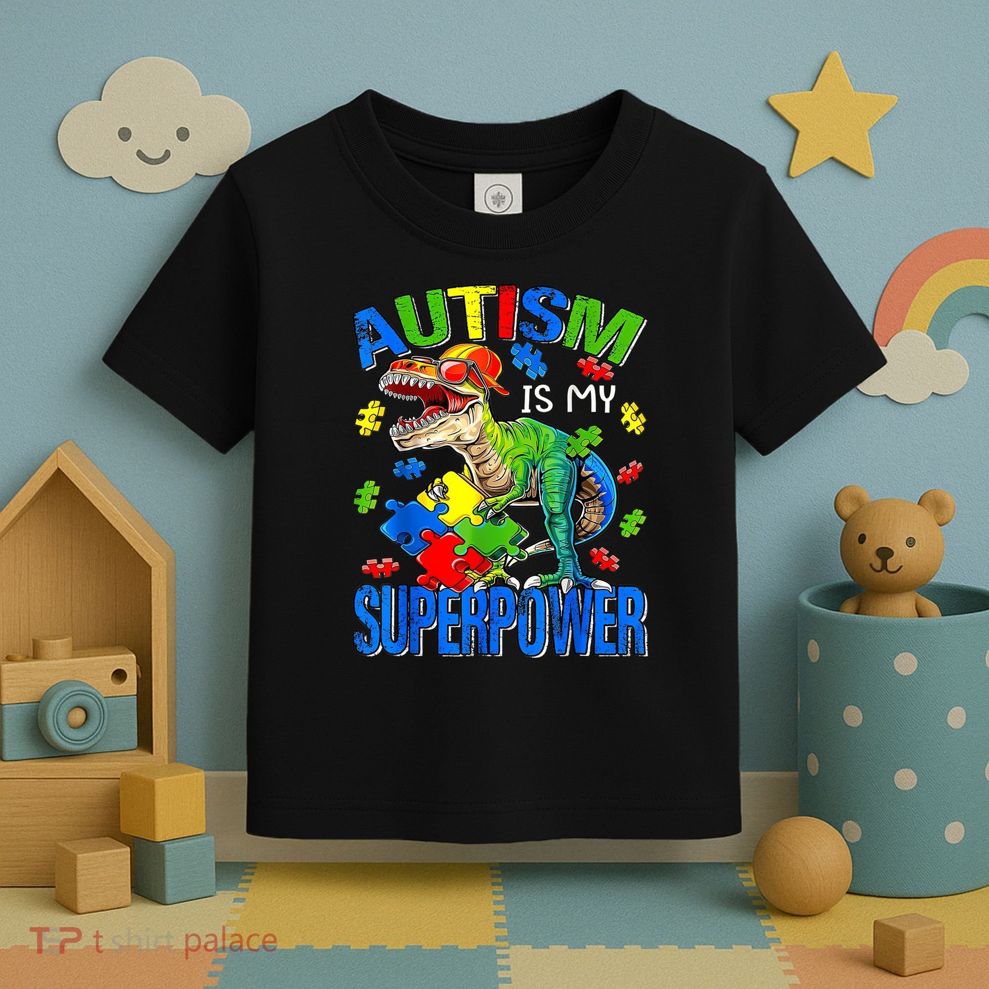 Autism Is My Superpower Autism Awareness Dinosaur Toddler T-Shirt