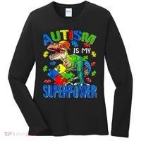 Autism Is My Superpower Autism Awareness Dinosaur Women's Long Sleeve Shirt thumb 0