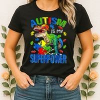 Autism Is My Superpower Autism Awareness Dinosaur Women's T-Shirt thumb 2