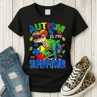 Autism Is My Superpower Autism Awareness Dinosaur Women's T-Shirt thumb 3