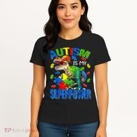 Autism Is My Superpower Autism Awareness Dinosaur Women's T-Shirt thumb 4