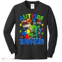 Autism Is My Superpower Autism Awareness Dinosaur Kids Long Sleeve Shirt thumb 0