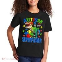 Autism Is My Superpower Autism Awareness Dinosaur Kids T-Shirt thumb 2
