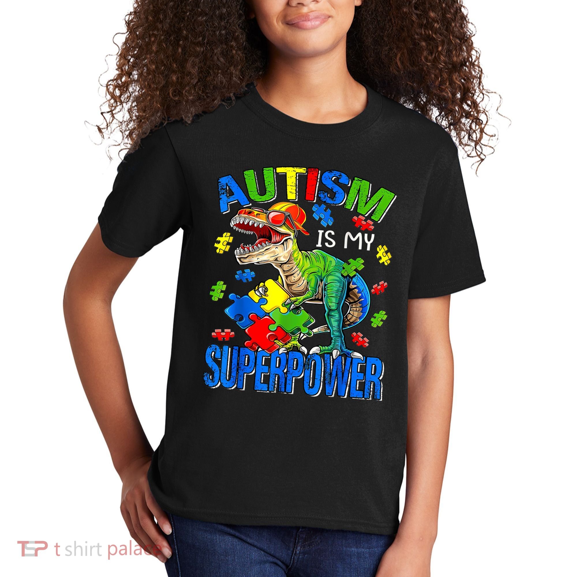 Autism Is My Superpower Autism Awareness Dinosaur Kids T-Shirt