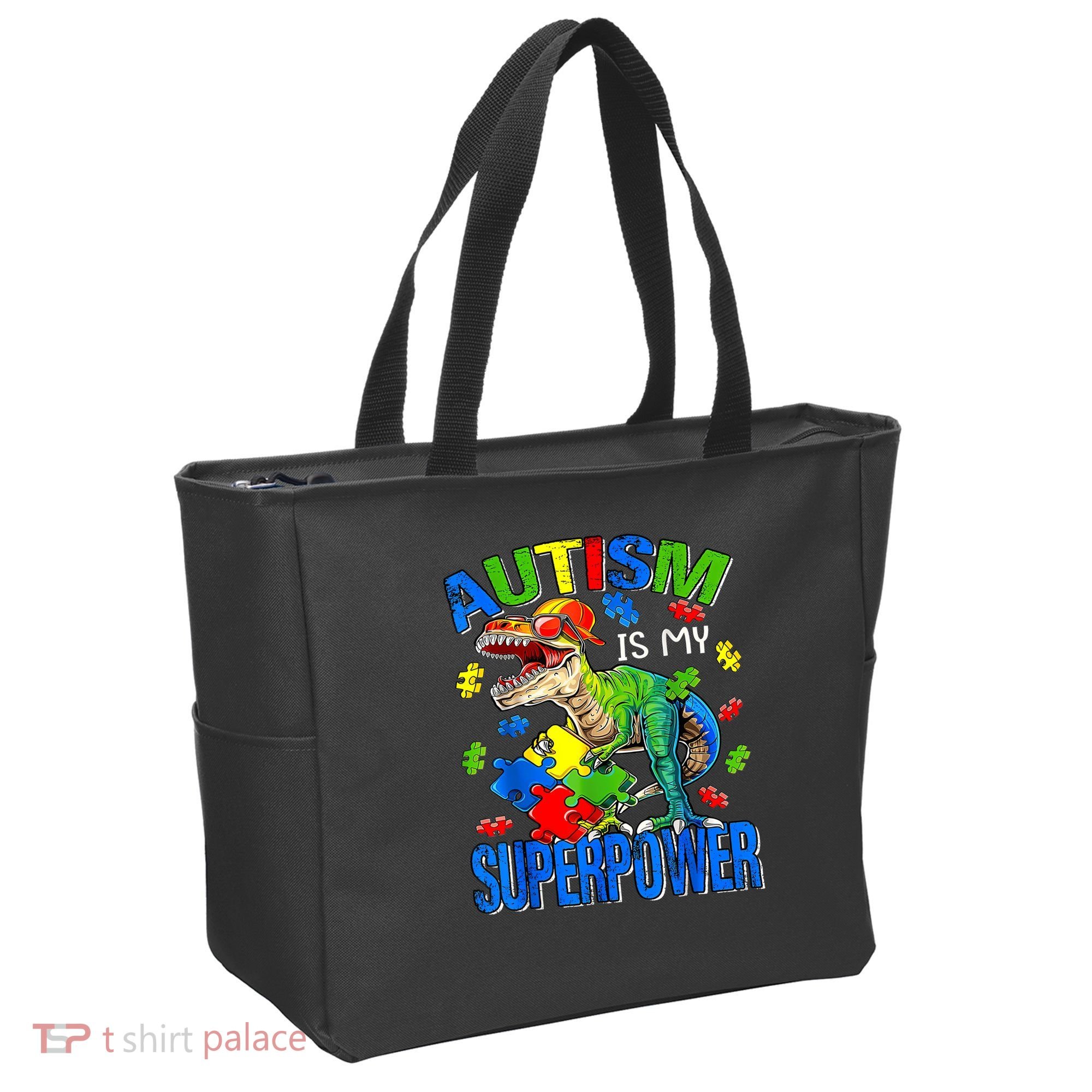 Autism Is My Superpower Autism Awareness Dinosaur Tote Bag