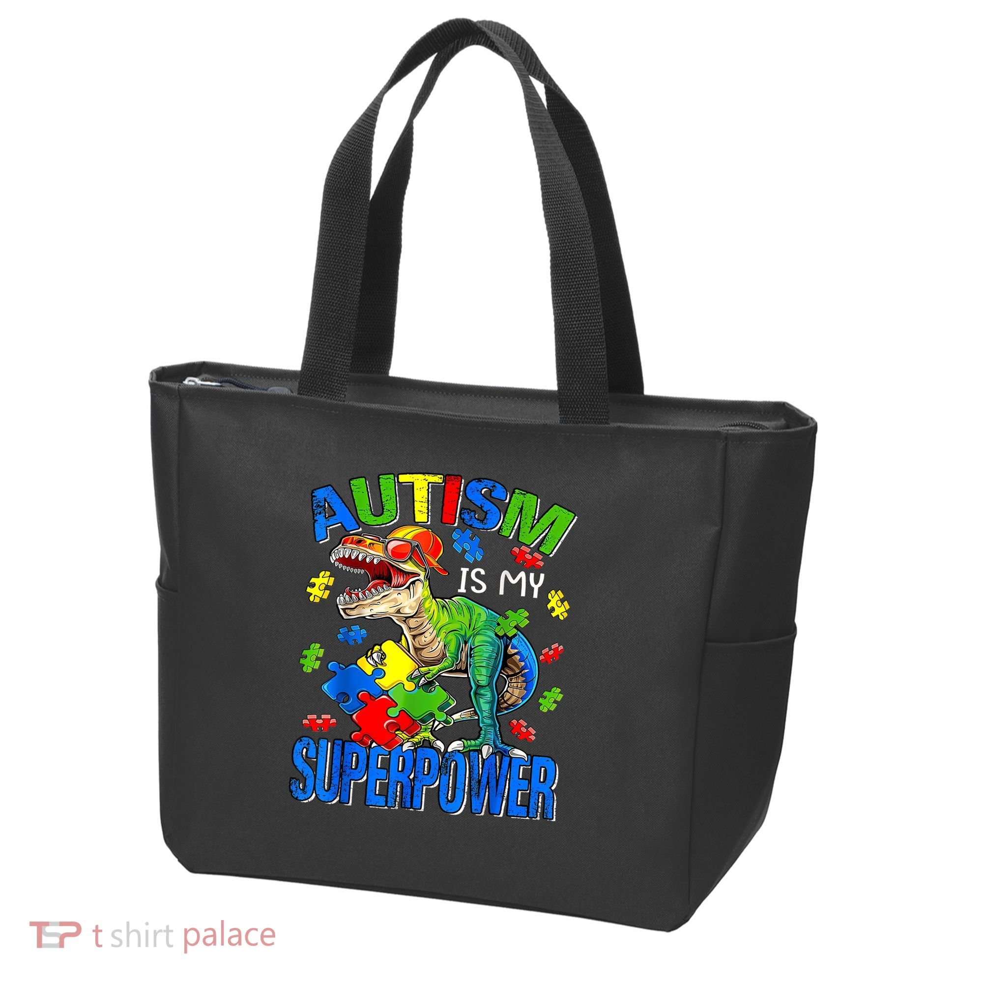 Autism Is My Superpower Autism Awareness Dinosaur Tote Bag