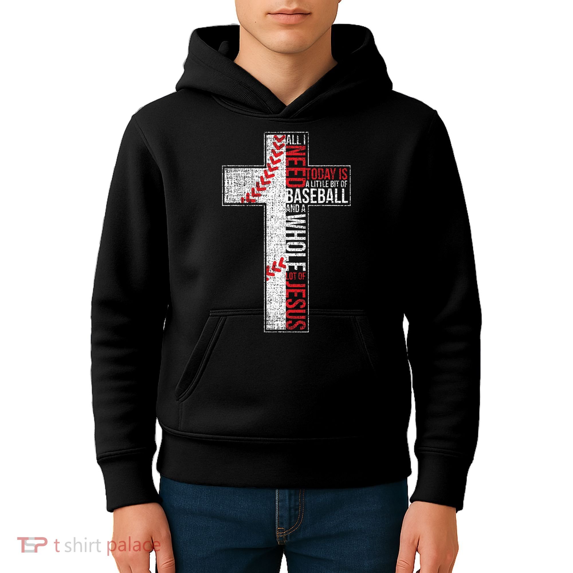 All I Need Is Baseball & Jesus Christian Cross Faith Kids Hoodie