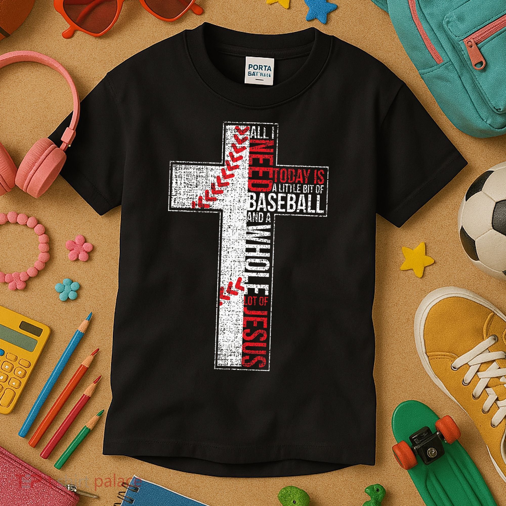 All I Need Is Baseball & Jesus Christian Cross Faith Kids T-Shirt