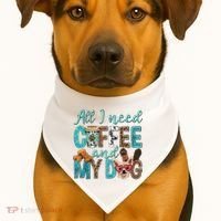 All I Need Is Coffee And My Dog Leopard Coffee Lover USA-Made Doggie Bandana thumb 1