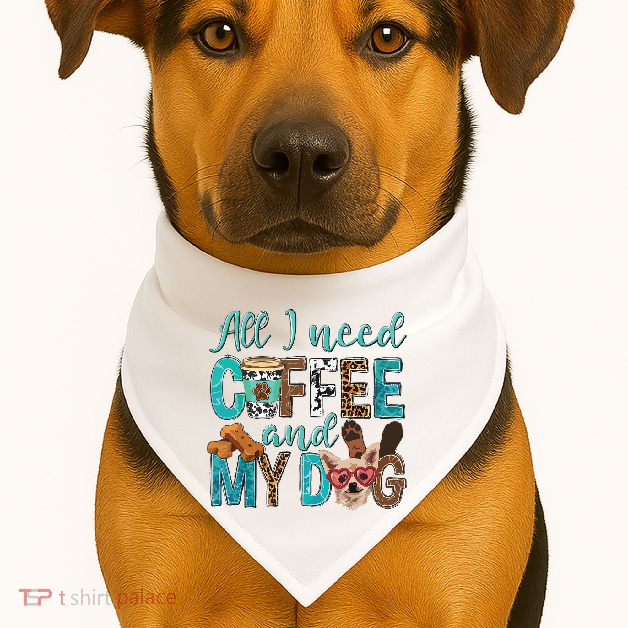 All I Need Is Coffee And My Dog Leopard Coffee Lover USA-Made Doggie Bandana
