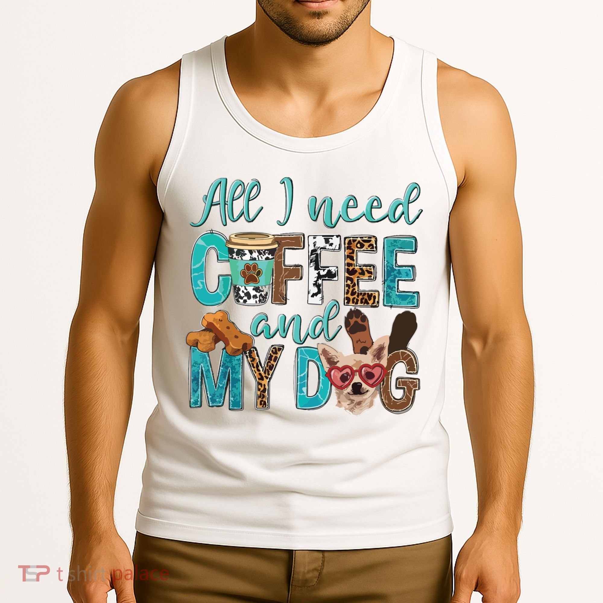 All I Need Is Coffee And My Dog Leopard Coffee Lover Tank Top