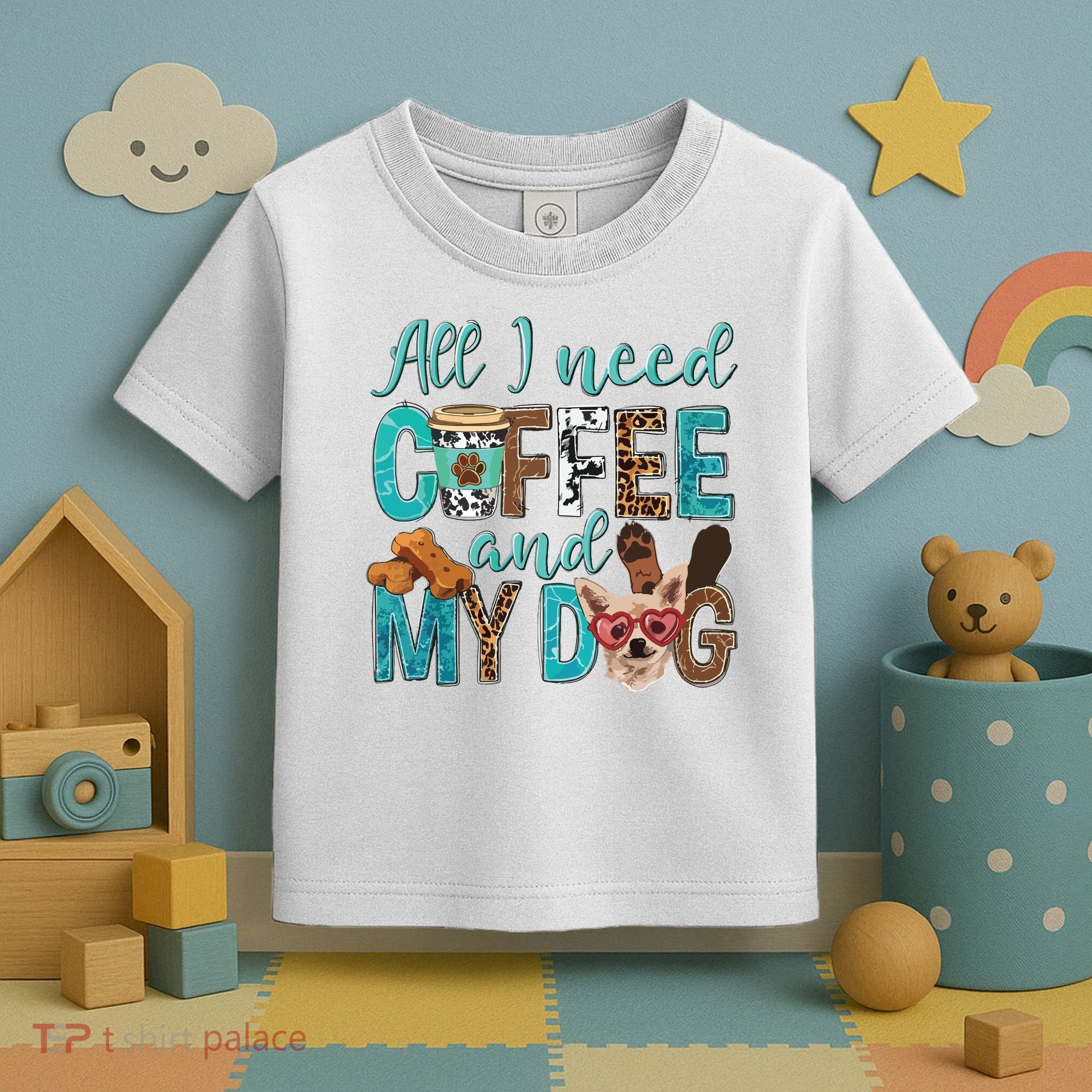 All I Need Is Coffee And My Dog Leopard Coffee Lover Toddler T-Shirt