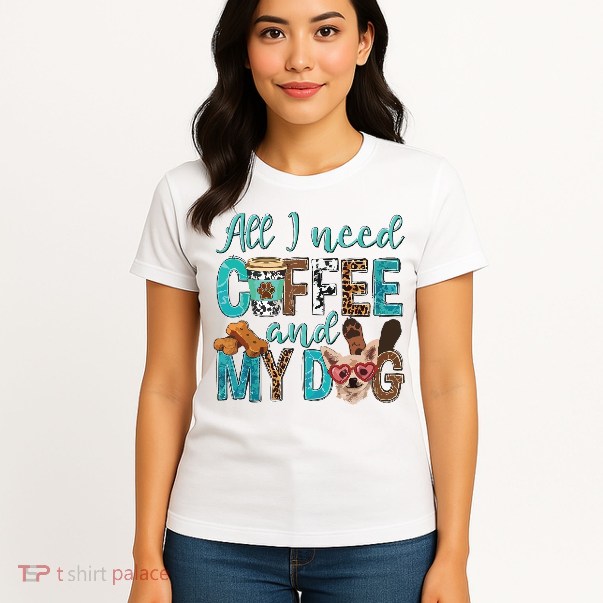 All I Need Is Coffee And My Dog Leopard Coffee Lover Women's T-Shirt