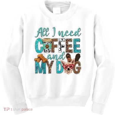 All I Need Is Coffee And My Dog Leopard Coffee Lover Kids Sweatshirt
