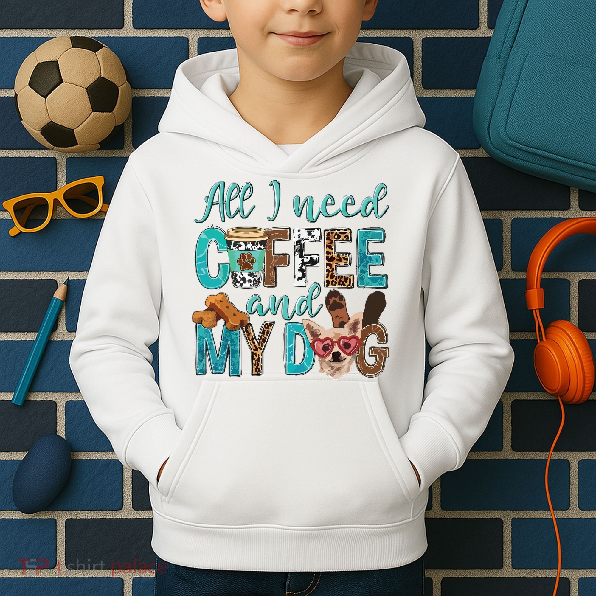 All I Need Is Coffee And My Dog Leopard Coffee Lover Kids Hoodie