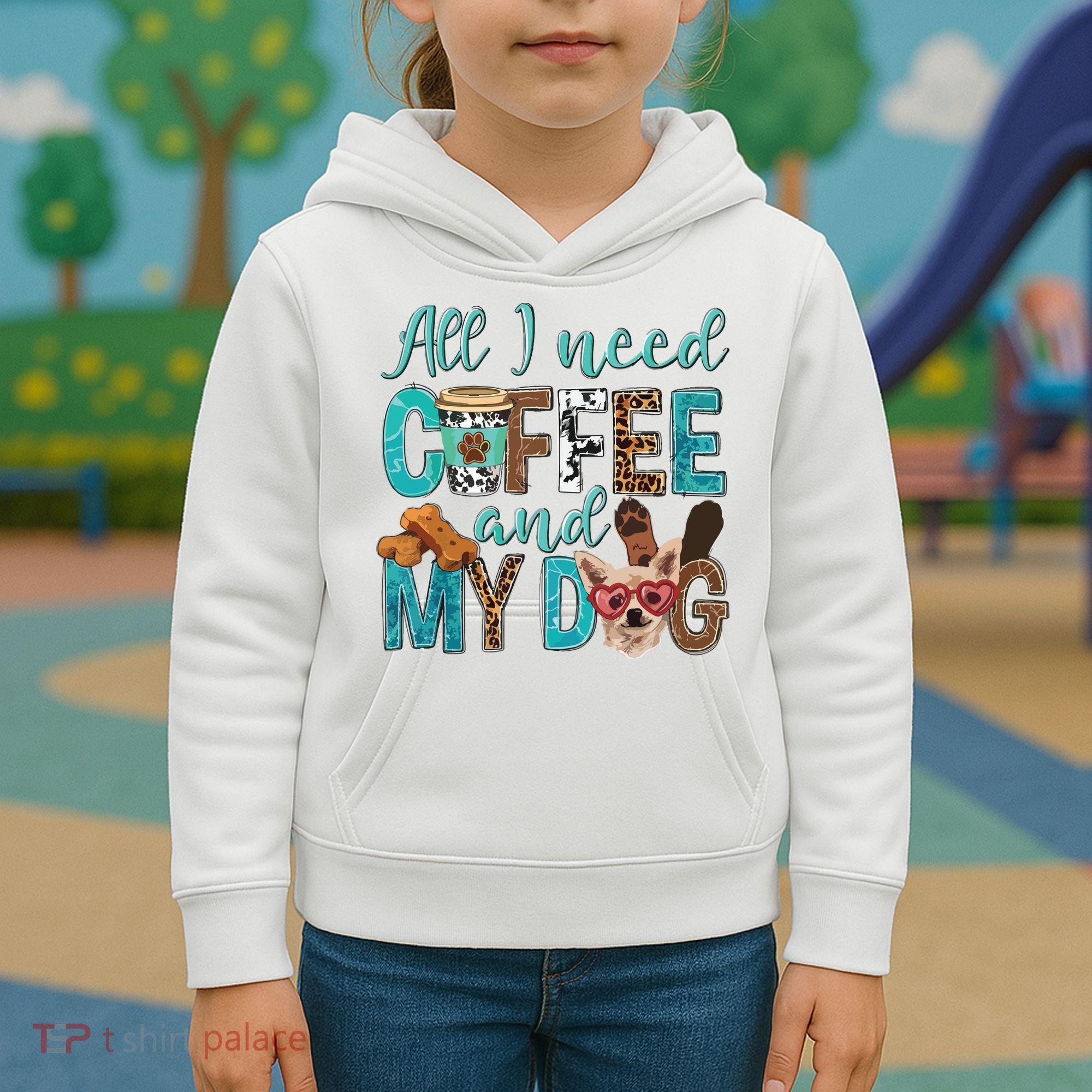 All I Need Is Coffee And My Dog Leopard Coffee Lover Kids Hoodie