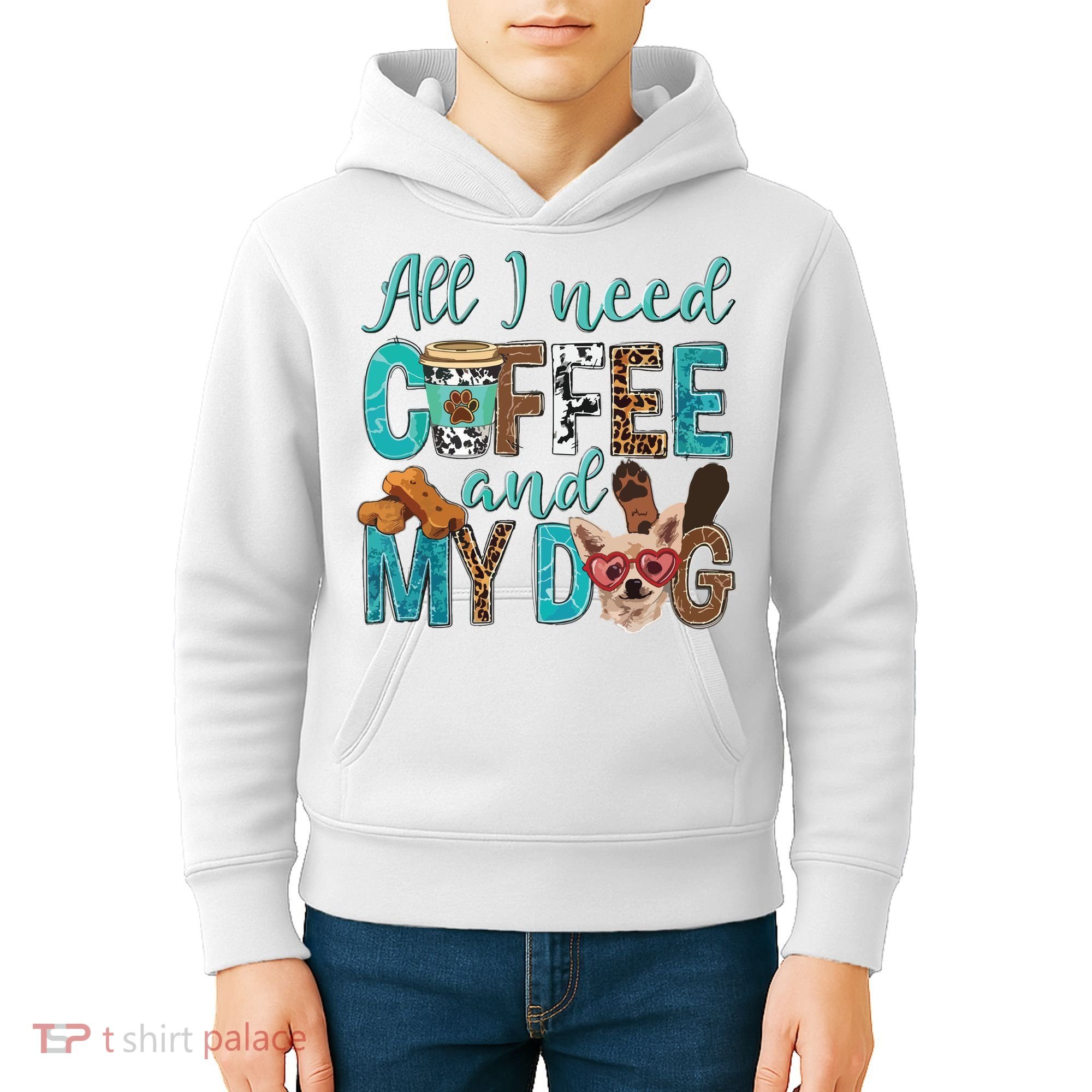 All I Need Is Coffee And My Dog Leopard Coffee Lover Kids Hoodie