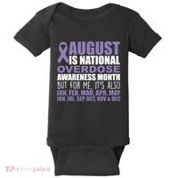 August Is National Overdose Awareness Month Purple Ribbon Baby Bodysuit thumb 0