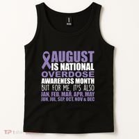 August Is National Overdose Awareness Month Purple Ribbon Tank Top thumb 2
