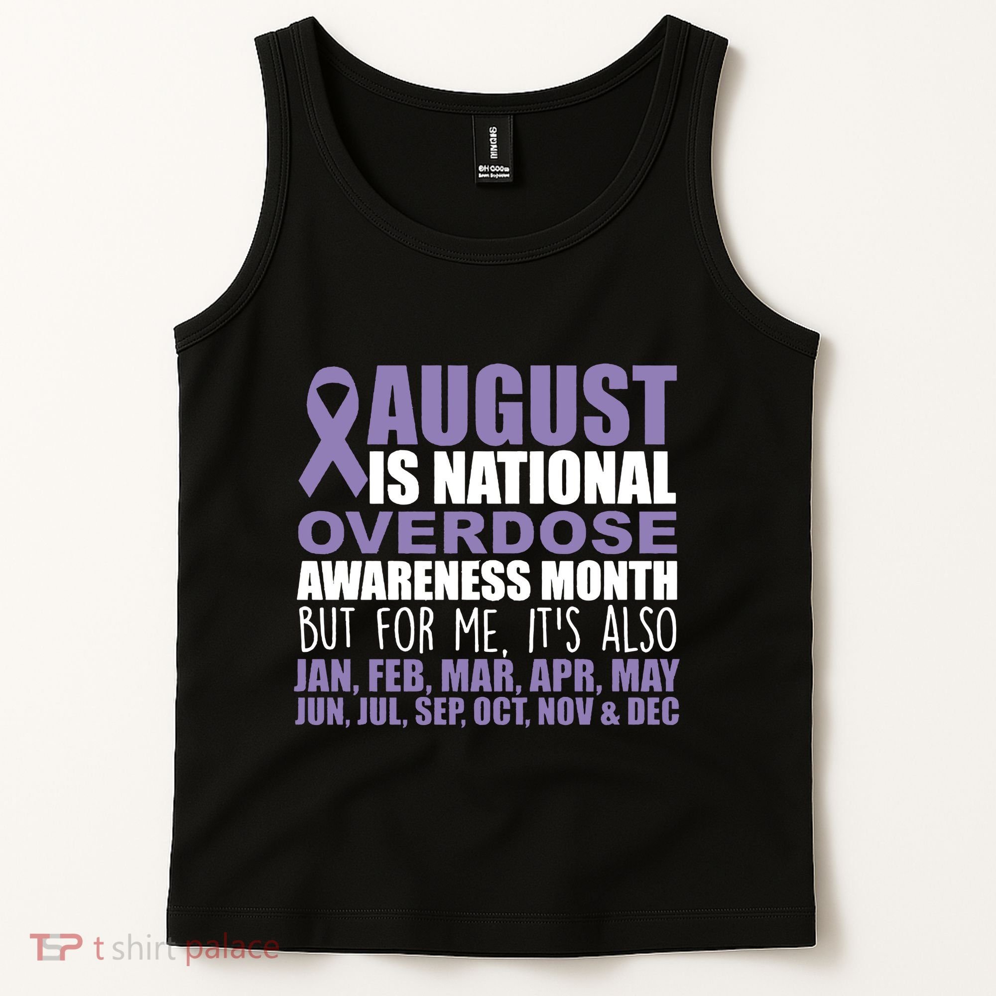 August Is National Overdose Awareness Month Purple Ribbon Tank Top