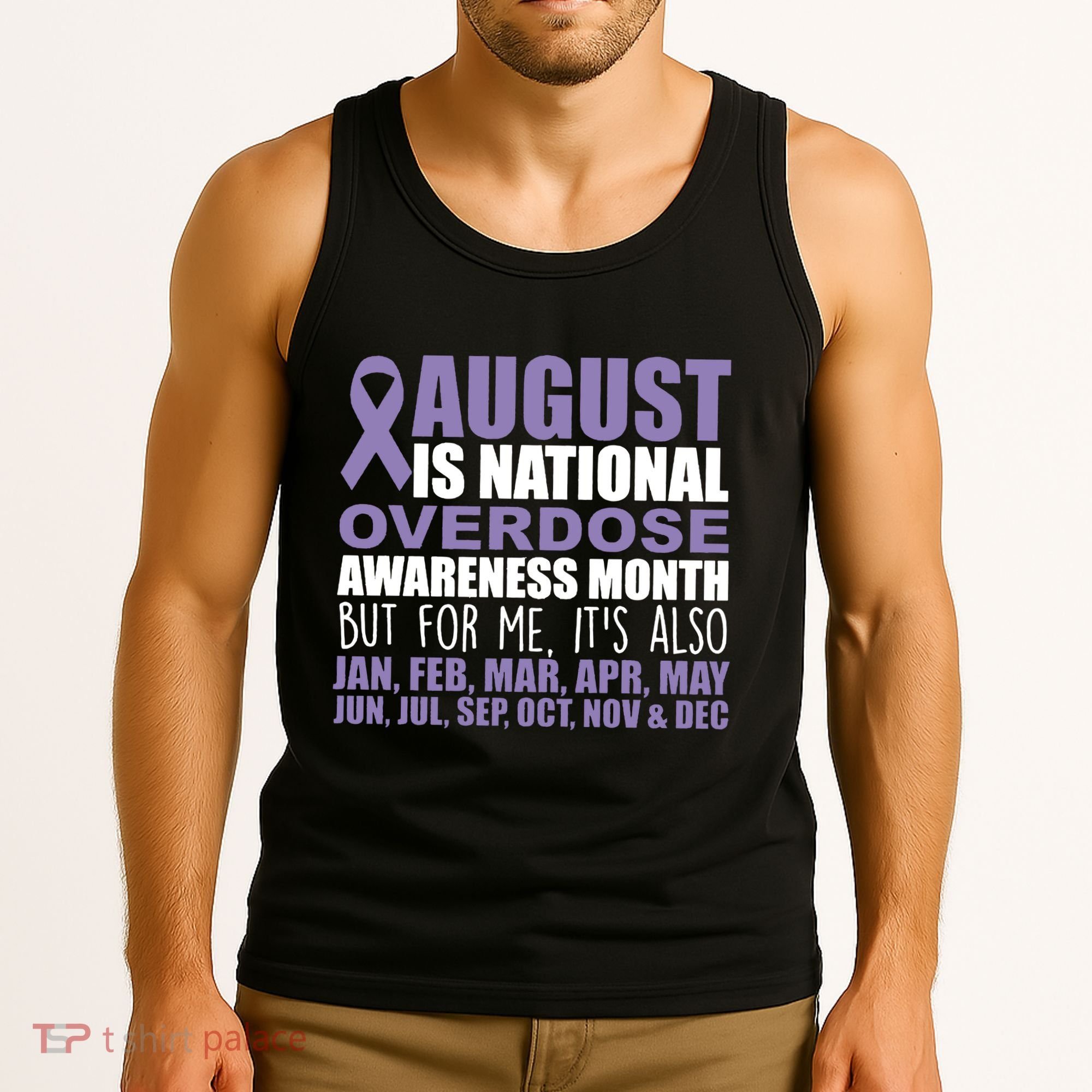 August Is National Overdose Awareness Month Purple Ribbon Tank Top